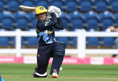 230526 - Glamorgan Women v Derbyshire Falcons Women, Vitality Blast Women League 2 - Daisy Jeanes of Glamorgan Women plays a shots