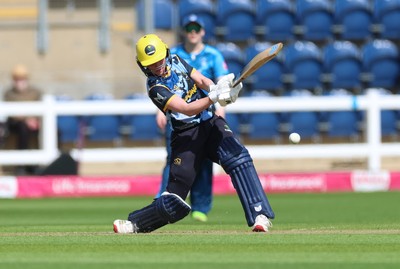 230526 - Glamorgan Women v Derbyshire Falcons Women, Vitality Blast Women League 2 - Bethan Ellis of Glamorgan Women plays a shot