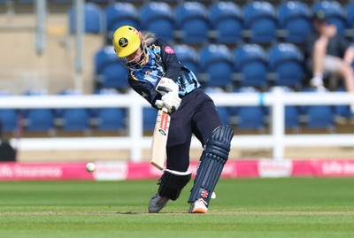 230526 - Glamorgan Women v Derbyshire Falcons Women, Vitality Blast Women League 2 - Daisy Jeanes of Glamorgan Women plays a shot
