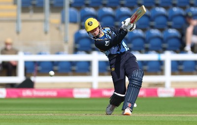 230526 - Glamorgan Women v Derbyshire Falcons Women, Vitality Blast Women League 2 - Daisy Jeanes of Glamorgan Women plays a shot