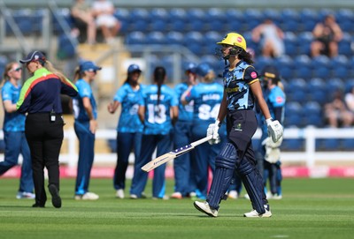 230526 - Glamorgan Women v Derbyshire Falcons Women, Vitality Blast Women League 2 - Derbyshire Falcons Women celebrate after they take the wicket of Amy Wheeler of Glamorgan Women