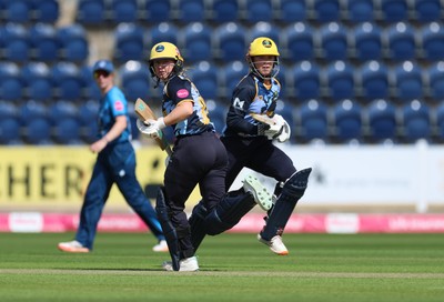 230526 - Glamorgan Women v Derbyshire Falcons Women, Vitality Blast Women League 2 - Gemma Porter of Glamorgan Women and Daisy Jeanes of Glamorgan Women add the runs