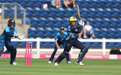 230526 - Glamorgan Women v Derbyshire Falcons Women, Vitality Blast Women League 2 - Daisy Jeanes of Glamorgan Women plays a shot
