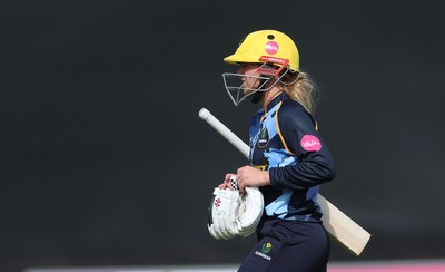 230526 - Glamorgan Women v Derbyshire Falcons Women, Vitality Blast Women League 2 - Daisy Jeanes of Glamorgan Women makes her way back to the pavilion after being dismissed