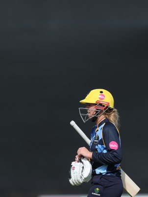 230526 - Glamorgan Women v Derbyshire Falcons Women, Vitality Blast Women League 2 - Daisy Jeanes of Glamorgan Women makes her way back to the pavilion after being dismissed