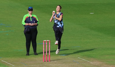230526 - Glamorgan Women v Derbyshire Falcons Women, Vitality Blast Women League 2 - Eve Jackson of Glamorgan Women bowls