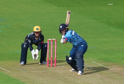 230526 - Glamorgan Women v Derbyshire Falcons Women, Vitality Blast Women League 2 - Rhiannon Knowling-Davies of Derbyshire Falcons Women plays a shot