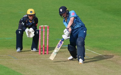 230526 - Glamorgan Women v Derbyshire Falcons Women, Vitality Blast Women League 2 - Rhiannon Knowling-Davies of Derbyshire Falcons Women plays a shot
