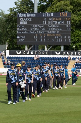 230526 - Glamorgan Women v Derbyshire Falcons Women, Vitality Blast Women League 2 - Glamorgan leave the field after beating Derbyshire Falcons Women