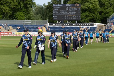 230526 - Glamorgan Women v Derbyshire Falcons Women, Vitality Blast Women League 2 - Glamorgan leave the field after beating Derbyshire Falcons Women