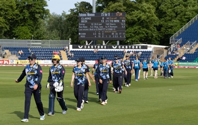 230526 - Glamorgan Women v Derbyshire Falcons Women, Vitality Blast Women League 2 - Glamorgan leave the field after beating Derbyshire Falcons Women