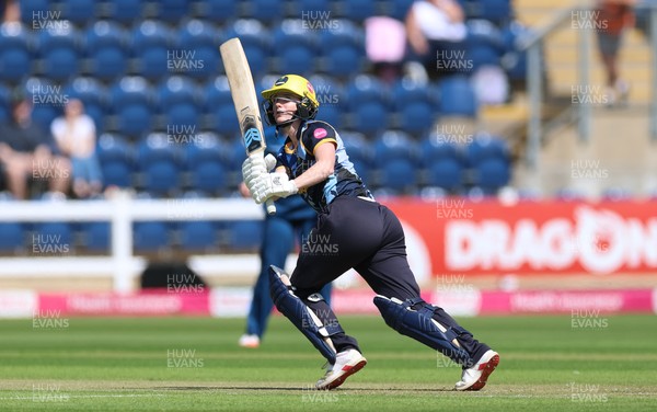 230526 - Glamorgan Women v Derbyshire Falcons Women, Vitality Blast Women League 2 - Bethan Ellis of Glamorgan Women plays a shots