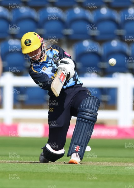 230526 - Glamorgan Women v Derbyshire Falcons Women, Vitality Blast Women League 2 - Daisy Jeanes of Glamorgan Women plays a shots