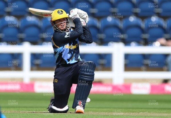 230526 - Glamorgan Women v Derbyshire Falcons Women, Vitality Blast Women League 2 - Daisy Jeanes of Glamorgan Women plays a shots