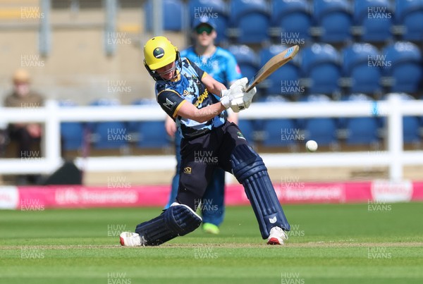 230526 - Glamorgan Women v Derbyshire Falcons Women, Vitality Blast Women League 2 - Bethan Ellis of Glamorgan Women plays a shot
