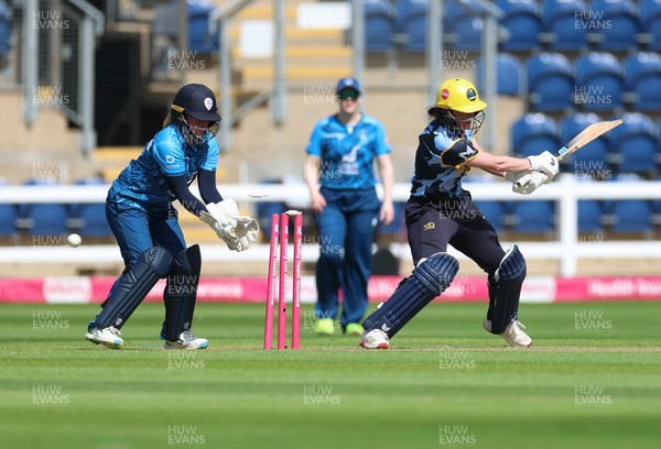 230526 - Glamorgan Women v Derbyshire Falcons Women, Vitality Blast Women League 2 - Bethan Ellis of Glamorgan Women is bowled by Adrianna Darlow