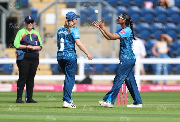 230526 - Glamorgan Women v Derbyshire Falcons Women, Vitality Blast Women League 2 - Liv Baker of Derbyshire Falcons Women celebrates after she bowls and catches Amy Wheeler of Glamorgan Women