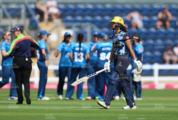230526 - Glamorgan Women v Derbyshire Falcons Women, Vitality Blast Women League 2 - Derbyshire Falcons Women celebrate after they take the wicket of Amy Wheeler of Glamorgan Women