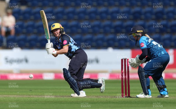 230526 - Glamorgan Women v Derbyshire Falcons Women, Vitality Blast Women League 2 - Gemma Porter of Glamorgan Women plays a shot