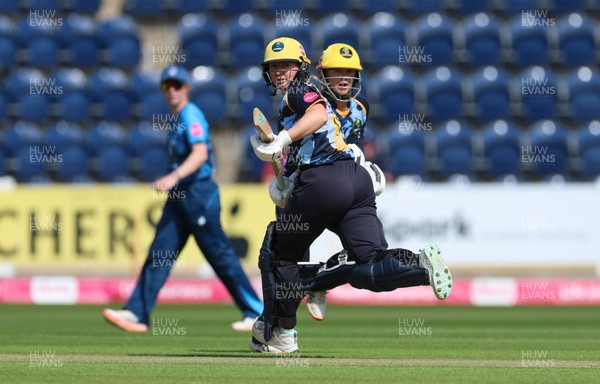 230526 - Glamorgan Women v Derbyshire Falcons Women, Vitality Blast Women League 2 - Gemma Porter of Glamorgan Women and Daisy Jeanes of Glamorgan Women add the runs