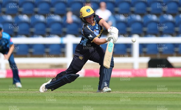 230526 - Glamorgan Women v Derbyshire Falcons Women, Vitality Blast Women League 2 - Gemma Porter of Glamorgan Women plays a shot