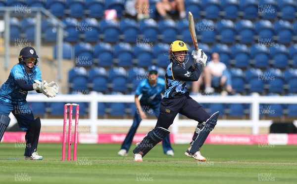 230526 - Glamorgan Women v Derbyshire Falcons Women, Vitality Blast Women League 2 - Daisy Jeanes of Glamorgan Women plays a shot
