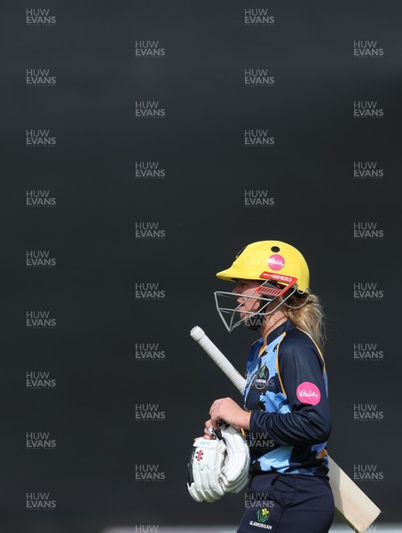 230526 - Glamorgan Women v Derbyshire Falcons Women, Vitality Blast Women League 2 - Daisy Jeanes of Glamorgan Women makes her way back to the pavilion after being dismissed