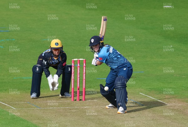230526 - Glamorgan Women v Derbyshire Falcons Women, Vitality Blast Women League 2 - Rhiannon Knowling-Davies of Derbyshire Falcons Women plays a shot