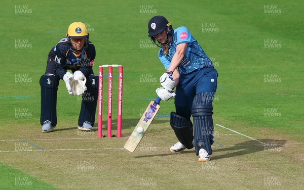 230526 - Glamorgan Women v Derbyshire Falcons Women, Vitality Blast Women League 2 - Rhiannon Knowling-Davies of Derbyshire Falcons Women plays a shot