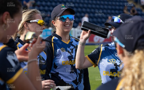 230526 - Glamorgan Women v Derbyshire Falcons Women, Vitality Blast Women League 2 -  Glamorgan Women captain Lauren Parfitt all smiles after beating Derbyshire Falcons Women