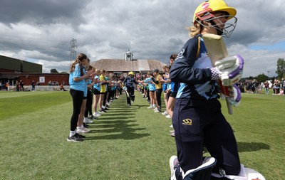 050525 - Glamorgan Women v Gloucestershire Women, Vitality T20 Women’s County Cup - Glamorgan opening betters Daisy Jeanes of Glamorgan Women and Lauren Parfitt of Glamorgan Women take to the pitch for the match