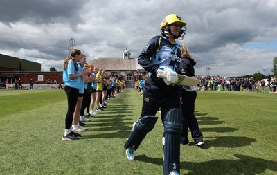 050525 - Glamorgan Women v Gloucestershire Women, Vitality T20 Women’s County Cup - Glamorgan opening betters Daisy Jeanes of Glamorgan Women and Lauren Parfitt of Glamorgan Women take to the pitch for the match