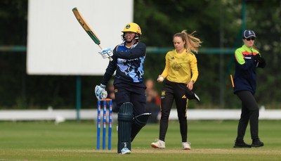 050525 - Glamorgan Women v Gloucestershire Women, Vitality T20 Women’s County Cup - Lauren Parfitt of Glamorgan Women celebrates her 50