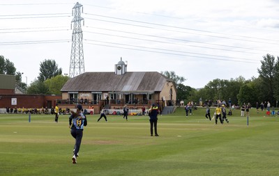 050525 - Glamorgan Women v Gloucestershire Women, Vitality T20 Women’s County Cup - Glamorgan celebrate taking the wicket of Caitlin Belcher of Gloucestershire