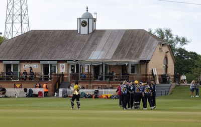 050525 - Glamorgan Women v Gloucestershire Women, Vitality T20 Women’s County Cup - Glamorgan celebrate taking the wicket of Caitlin Belcher of Gloucestershire
