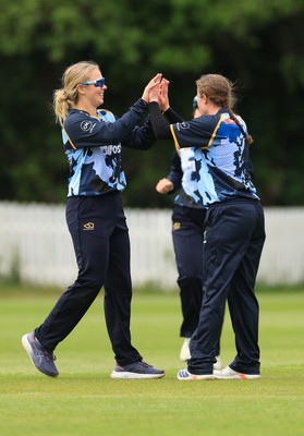 050525 - Glamorgan Women v Gloucestershire Women, Vitality T20 Women’s County Cup - Glamorgan celebrate taking the wicket of Georgina Cant of Gloucestershire
