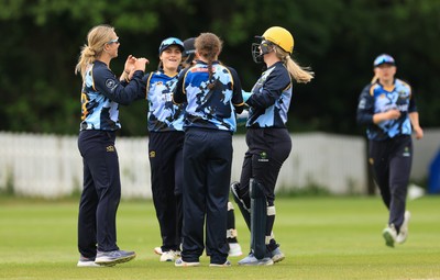 050525 - Glamorgan Women v Gloucestershire Women, Vitality T20 Women’s County Cup - Glamorgan celebrate taking the wicket of Georgina Cant of Gloucestershire