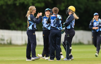 050525 - Glamorgan Women v Gloucestershire Women, Vitality T20 Women’s County Cup - Glamorgan celebrate taking the wicket of Georgina Cant of Gloucestershire