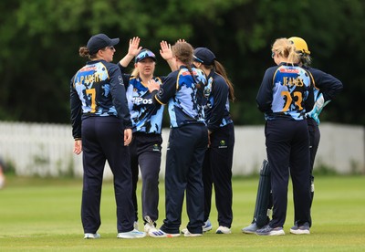 050525 - Glamorgan Women v Gloucestershire Women, Vitality T20 Women’s County Cup - Glamorgan celebrate taking the wicket of Georgina Cant of Gloucestershire