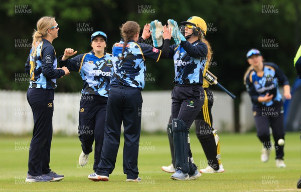 050525 - Glamorgan Women v Gloucestershire Women, Vitality T20 Women’s County Cup - Glamorgan celebrate taking the wicket of Georgina Cant of Gloucestershire