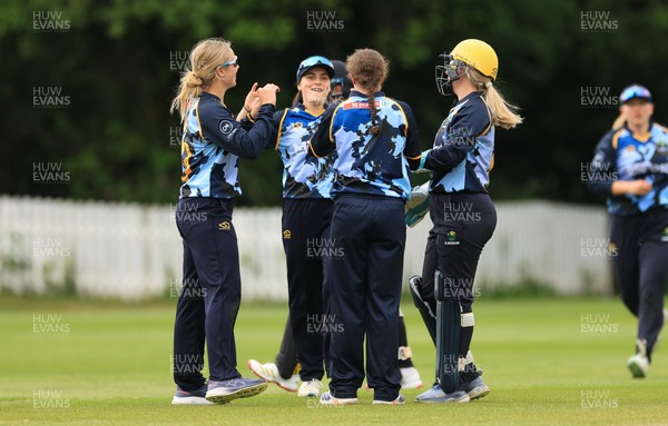 050525 - Glamorgan Women v Gloucestershire Women, Vitality T20 Women’s County Cup - Glamorgan celebrate taking the wicket of Georgina Cant of Gloucestershire