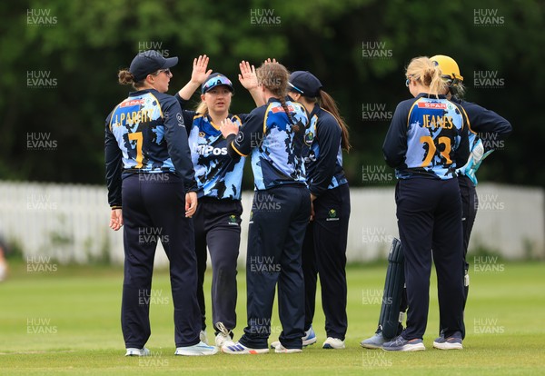 050525 - Glamorgan Women v Gloucestershire Women, Vitality T20 Women’s County Cup - Glamorgan celebrate taking the wicket of Georgina Cant of Gloucestershire