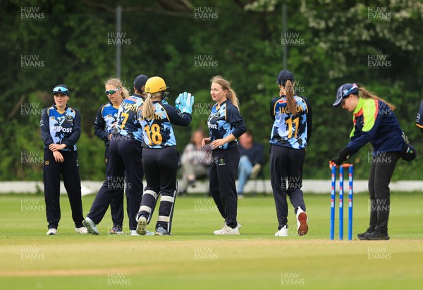 050525 - Glamorgan Women v Gloucestershire Women, Vitality T20 Women’s County Cup - Glamorgan celebrate taking the wicket of Katie Dolman of Gloucestershire