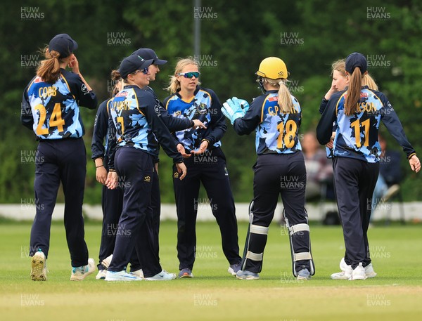 050525 - Glamorgan Women v Gloucestershire Women, Vitality T20 Women’s County Cup - Glamorgan celebrate taking the wicket of Katie Dolman of Gloucestershire