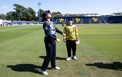 120726 - Glamorgan Women v Gloucestershire Women, Vitality Blast Women League 2 Final - Glamorgan captain Lauren Parfitt and Liv Daniels of Gloucestershire Women at the coin toss