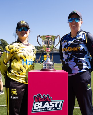 120726 - Glamorgan Women v Gloucestershire Women, Vitality Blast Women League 2 Final - Liv Daniels, captain of Gloucestershire Women and Glamorgan captain Lauren Parfitt with the trophy ahead of the match