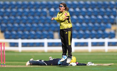 120726 - Glamorgan Women v Gloucestershire Women, Vitality Blast Women League 2 Final - Liv Daniels of Gloucestershire Women celebrates after she runs out Daisy Jeanes of Glamorgan Women