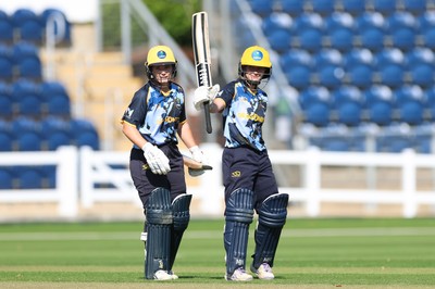 120726 - Glamorgan Women v Gloucestershire Women, Vitality Blast Women League 2 Final - Beth Gammon of Glamorgan Women celebrates as she makes her 50