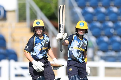 120726 - Glamorgan Women v Gloucestershire Women, Vitality Blast Women League 2 Final - Beth Gammon of Glamorgan Women celebrates as she makes her 50