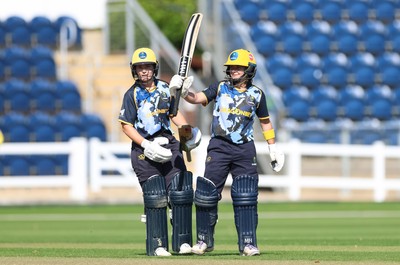 120726 - Glamorgan Women v Gloucestershire Women, Vitality Blast Women League 2 Final - Beth Gammon of Glamorgan Women celebrates as she makes her 50